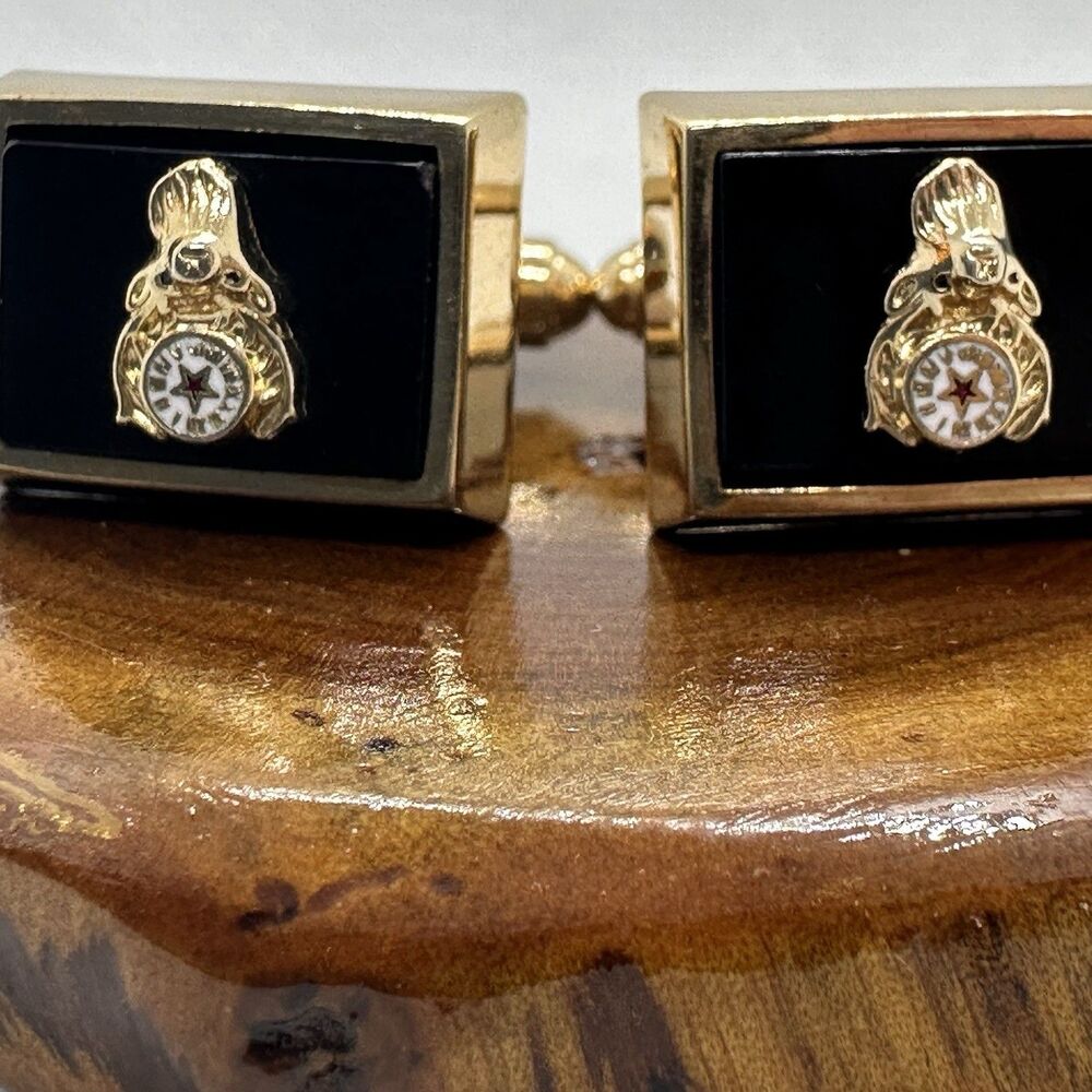 Vintage Anson BPOE Elks Lodge Cufflinks Gold Tone Black Enamel Fraternal